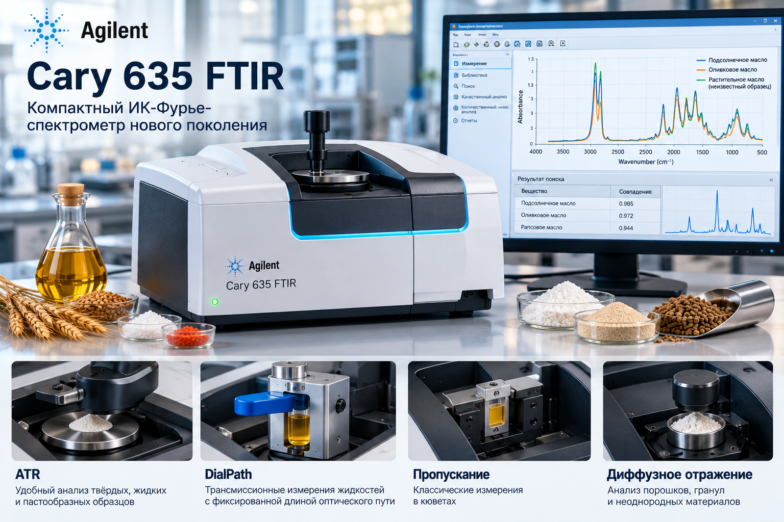 Agilent Cary 635 FTIR — компактный ИК-Фурье-спектрометр и варианты анализа образцов