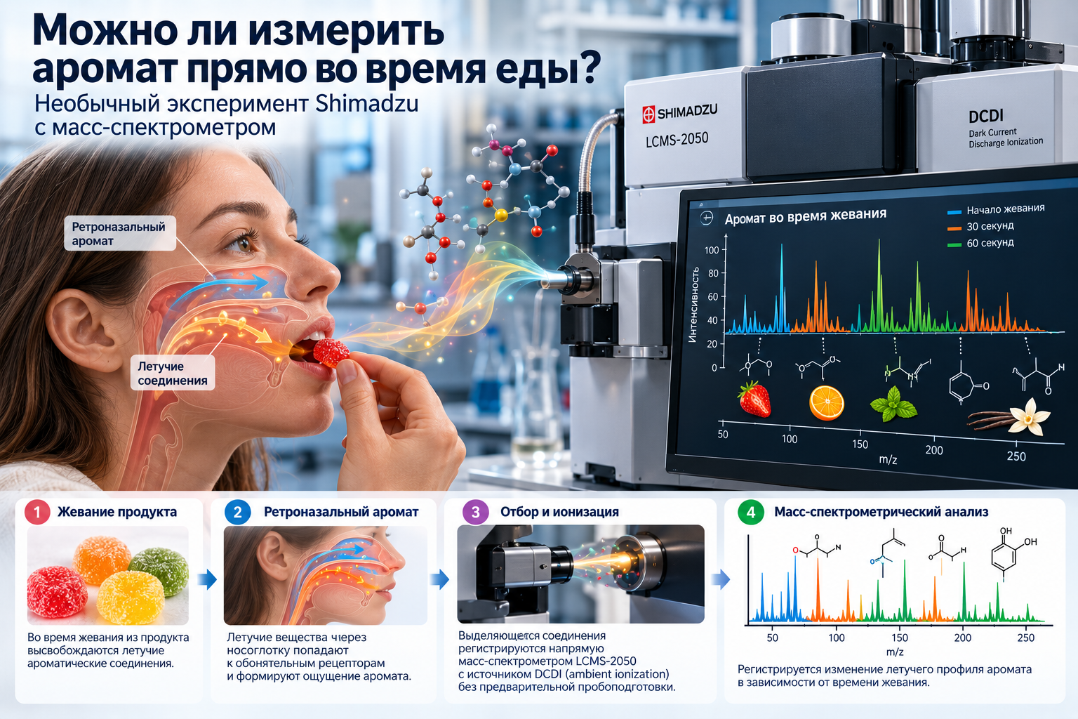 Исследование ретроназального аромата методом масс-спектрометрии Shimadzu LCMS-2050